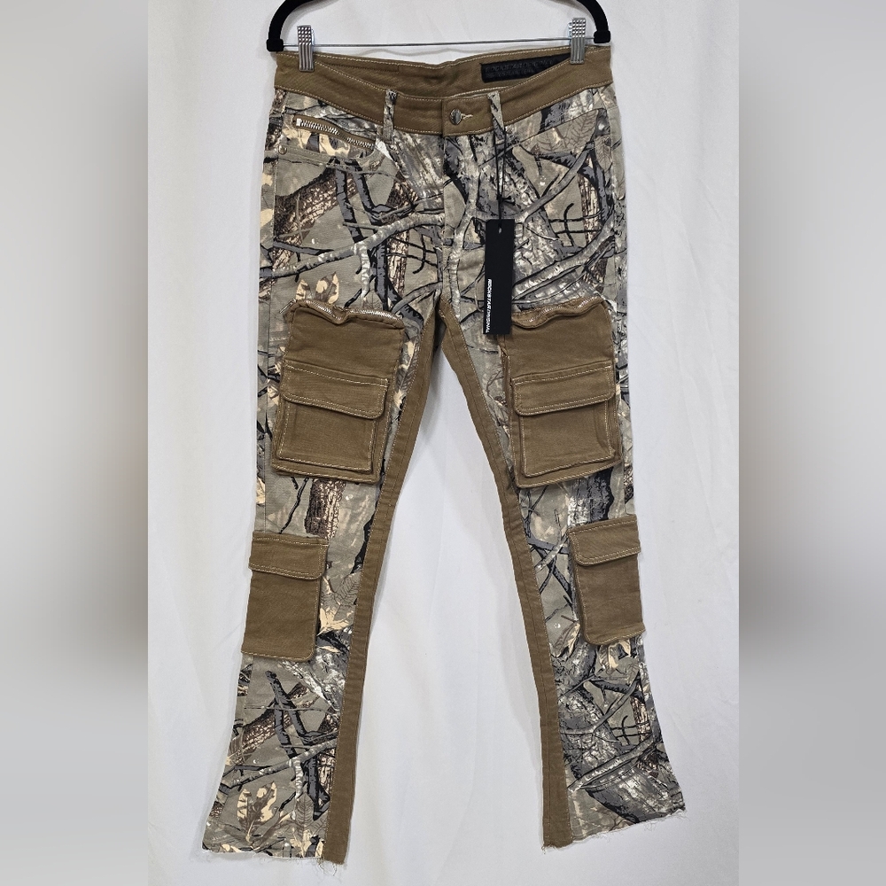 Rockstar Original men 34 Petter beige baggy jean‎ flare denim, cargo, raw hem